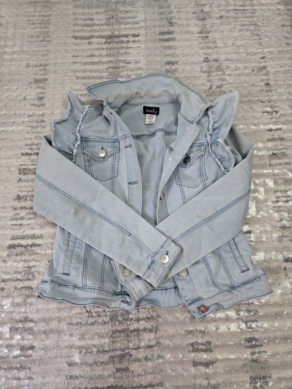 Light Blue Womens Ruffle Denim Jacket - Picture 3 of 5